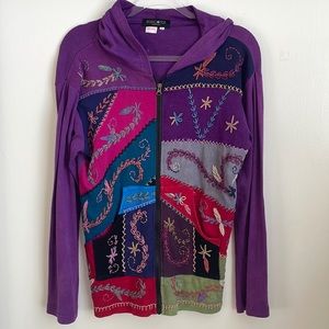 Rising Tide - Embroidered Zippered Hoodie Jacket